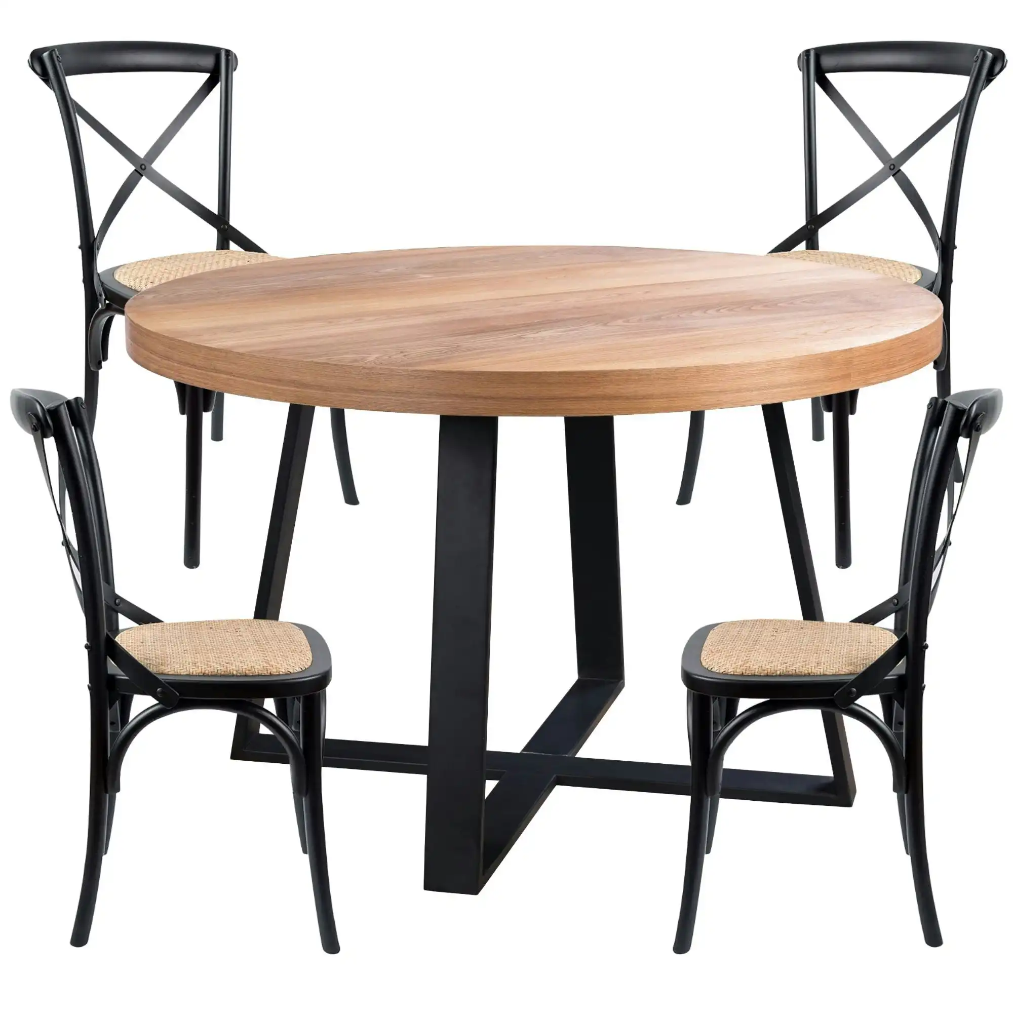 Petunia  5pc 120cm Round Dining Table X-back Chair Set