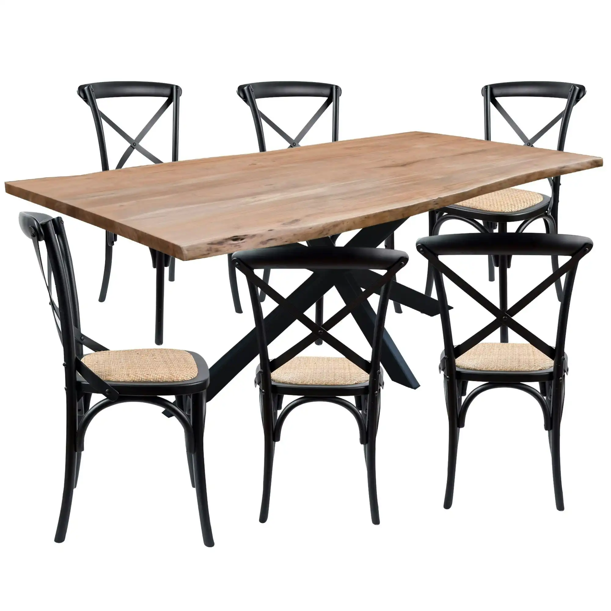Lantana 7pc 210cm Dining Table X-back Chair Set