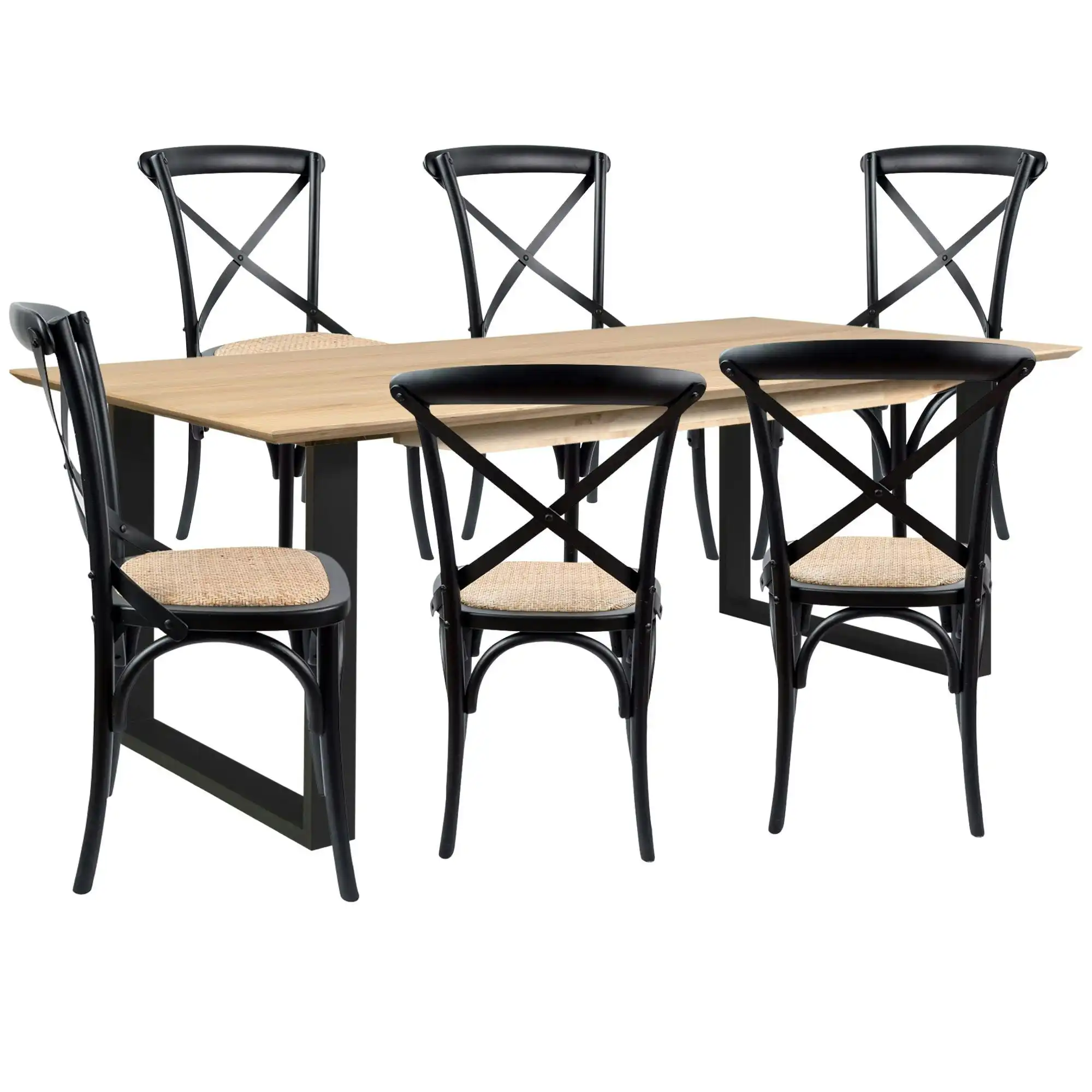 Aconite 7pc 180cm Dining Table X-back Chair Set