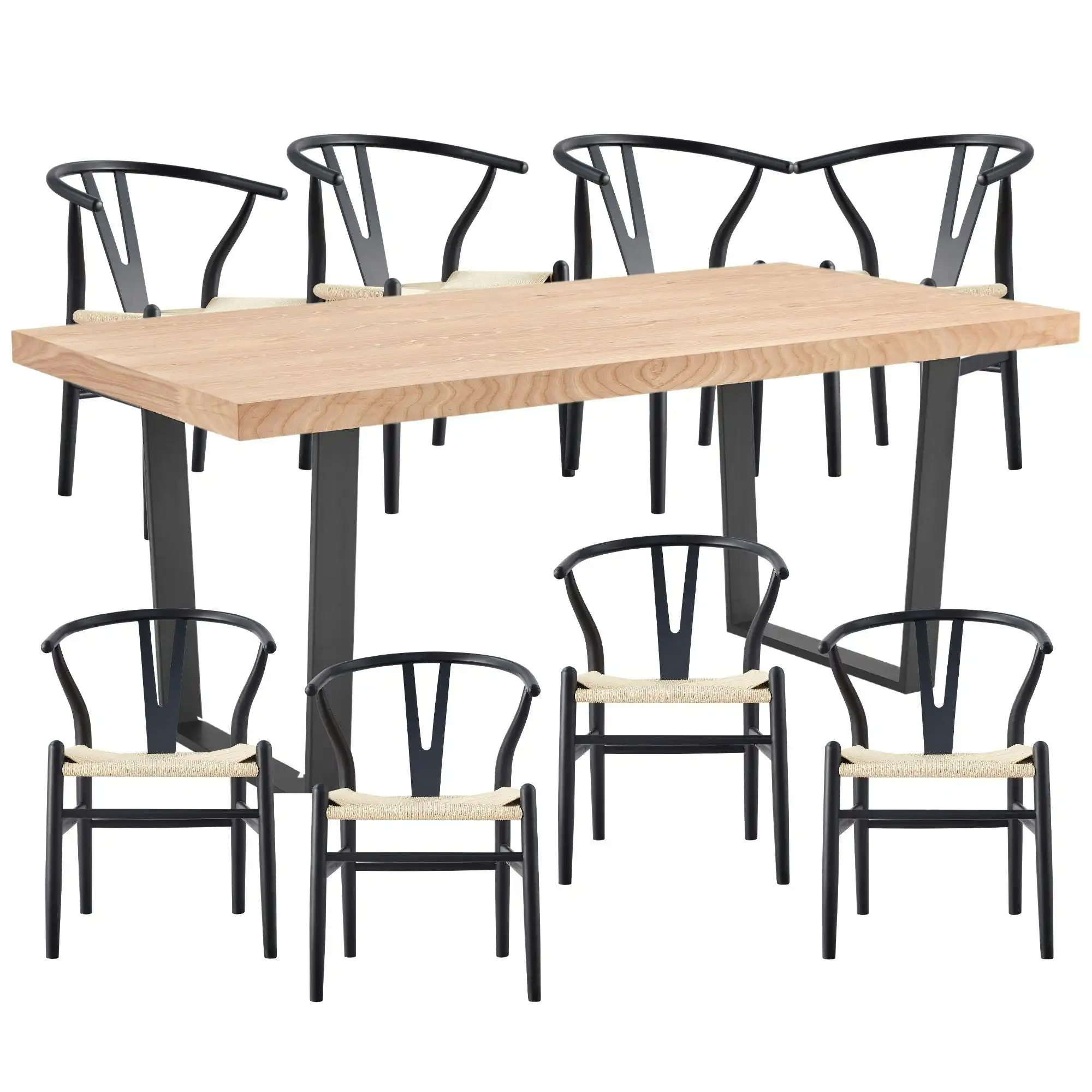Petunia  9pc 210cm Dining Table Wishbone Chair Set