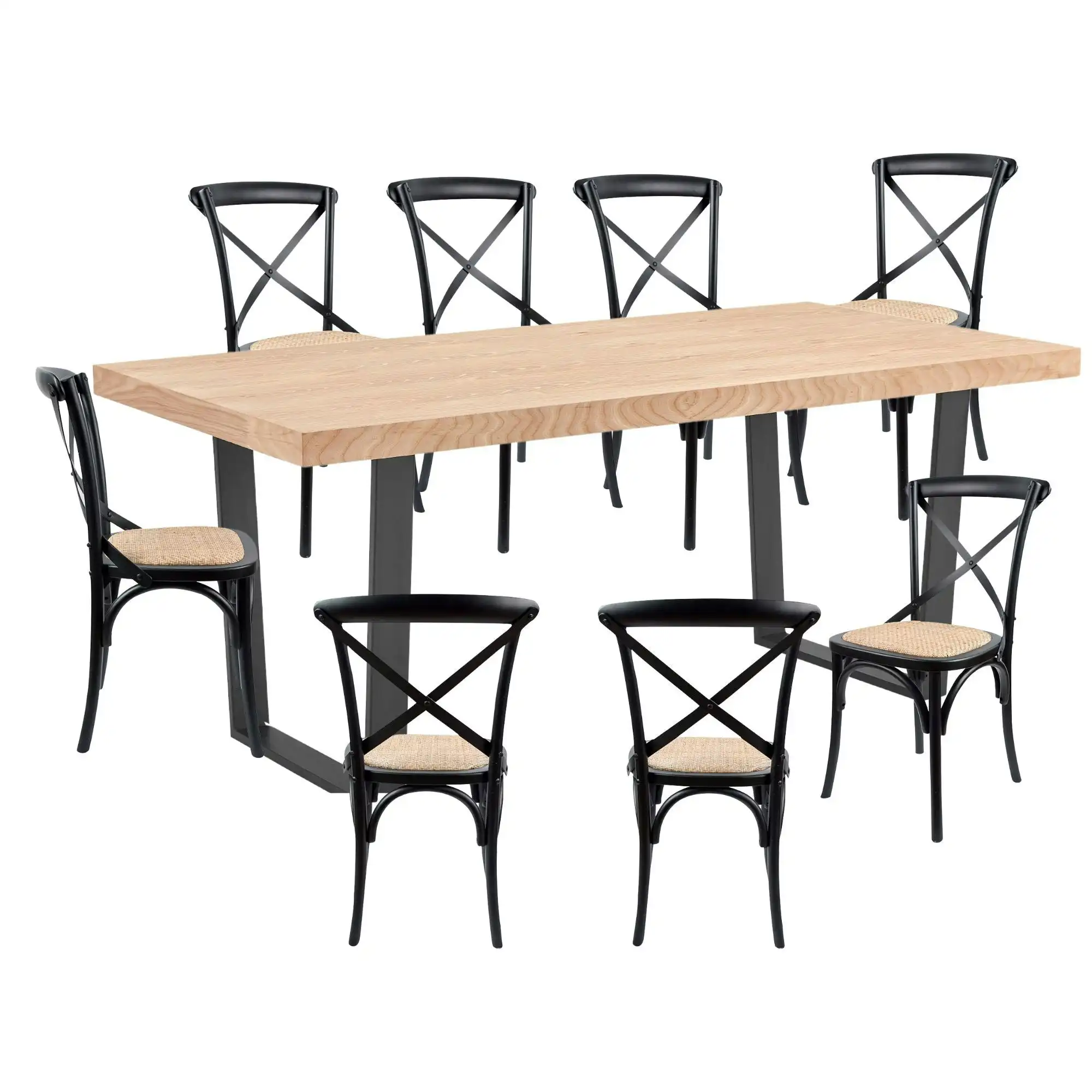 Petunia  9pc 210cm Dining Table X-back Chair Set