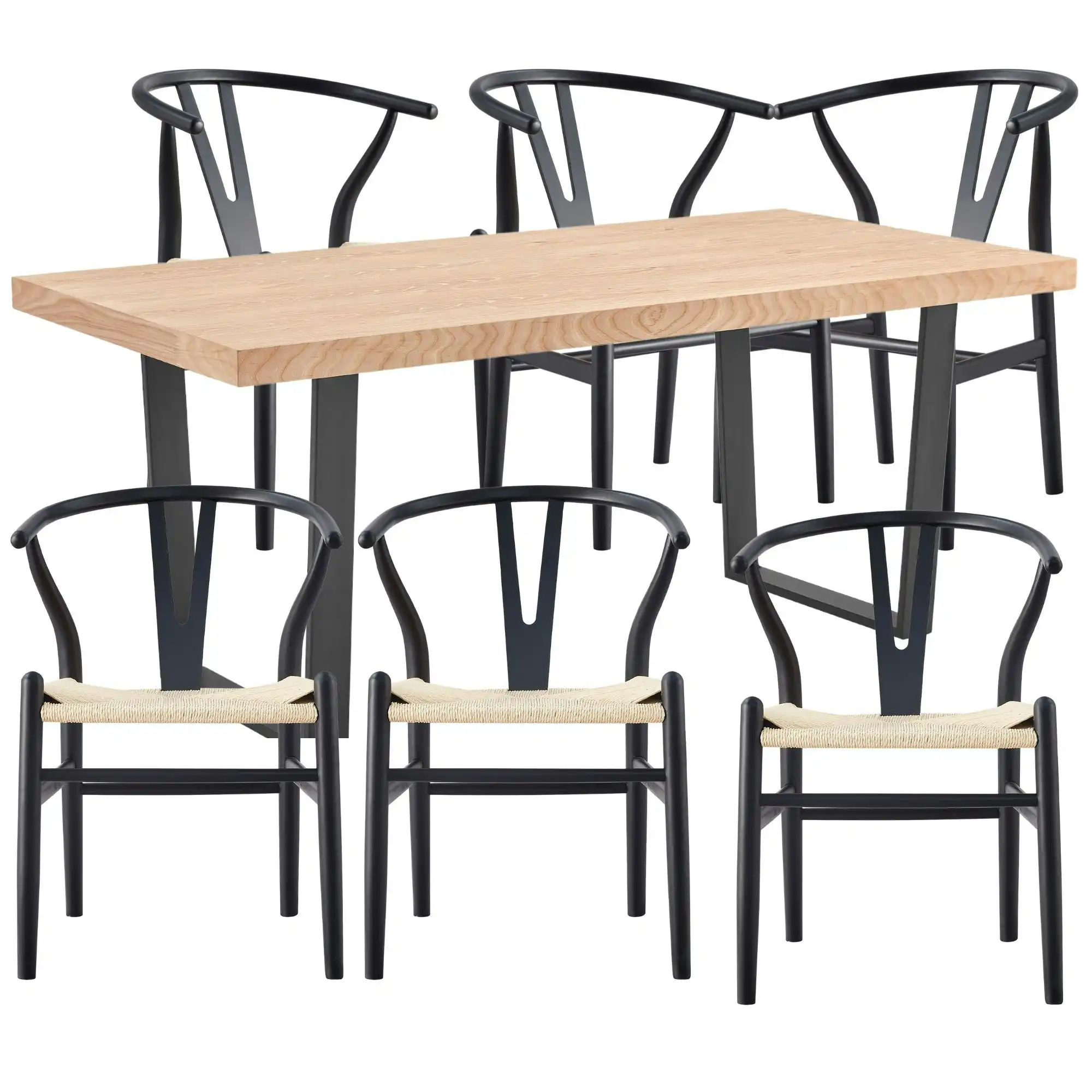 Petunia  7pc 180cm Dining Table Wishbone Chair Set