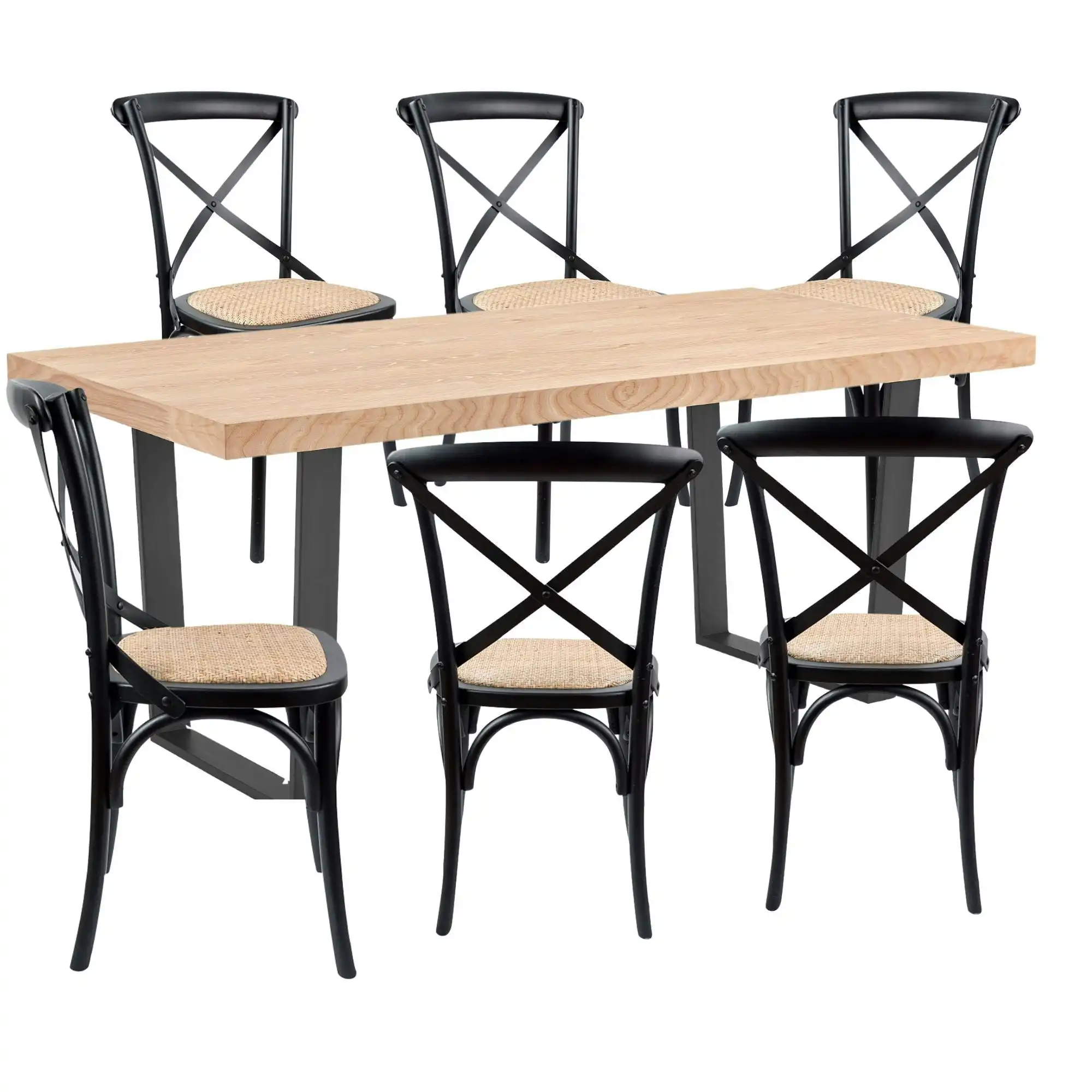 Petunia  7pc 180cm Dining Table X-back Chair Set