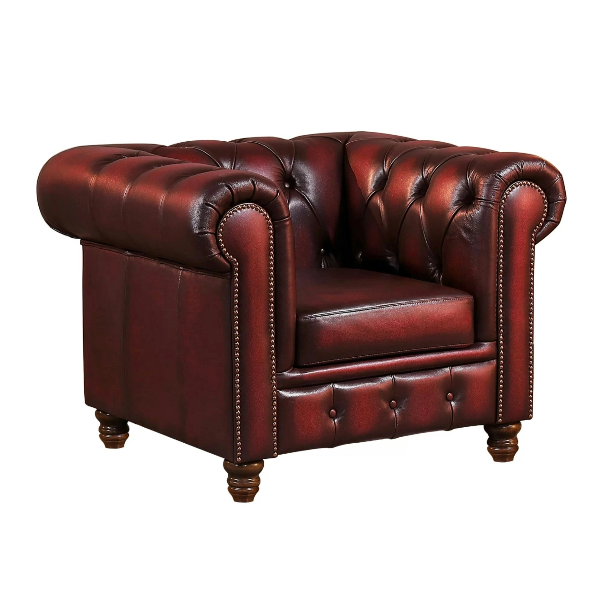 Max Chesterfield Leather Armchair Ottoman