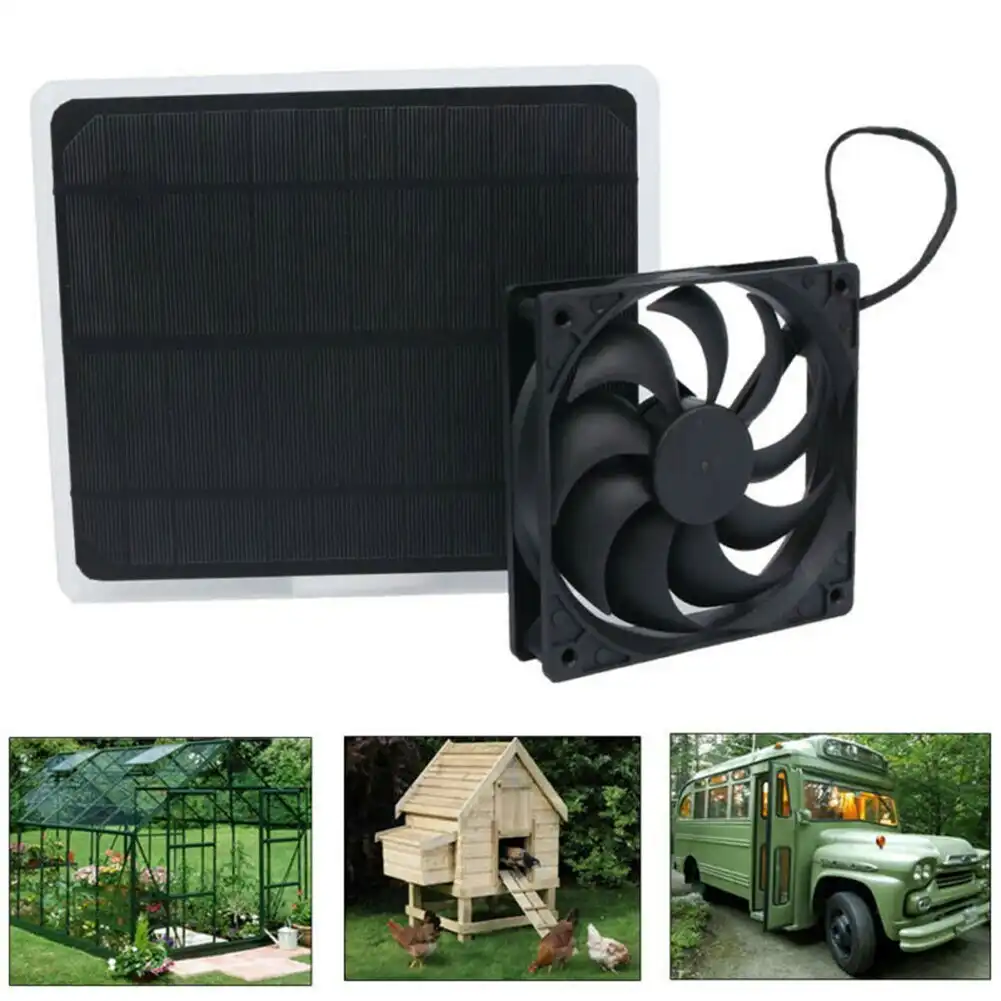 Solar + USB powered Fan for Greenhouse Car Dog Chicken House