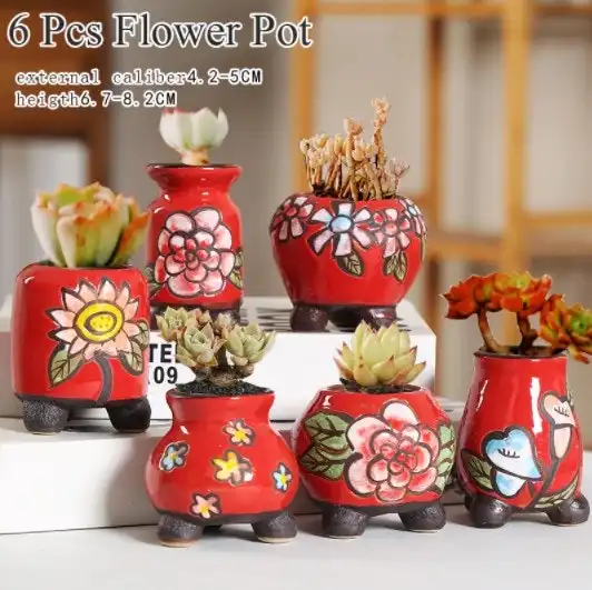 1-6pc Decorative Mini Ceramic Succulent Cactus Pots