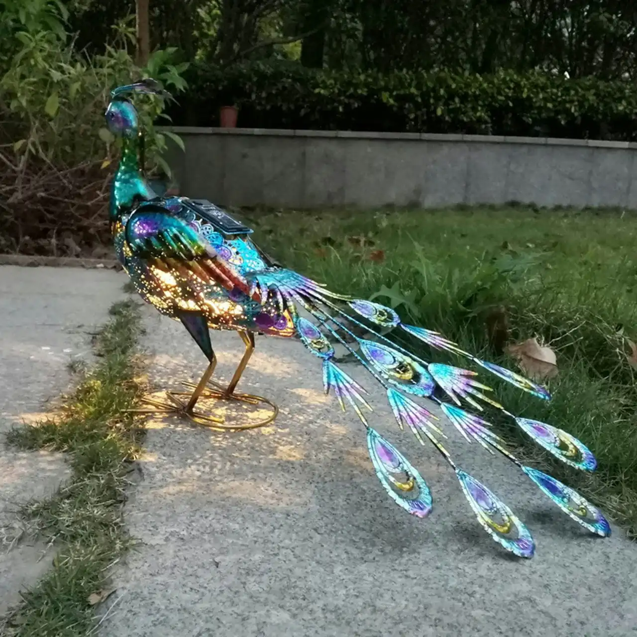 60cm Metal Solar Peacock Statue Garden Decoration
