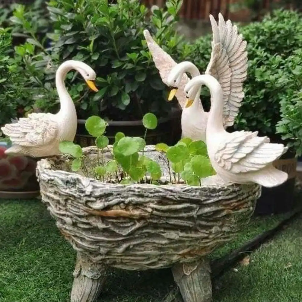Decorative Resin Swan Garden Pot Display Stand Decor