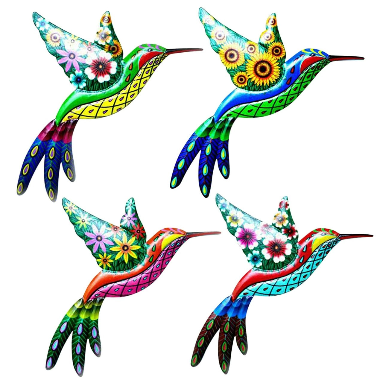 4pcs Metal Bird Hummingbird Hanging Garden Wall Art Decor