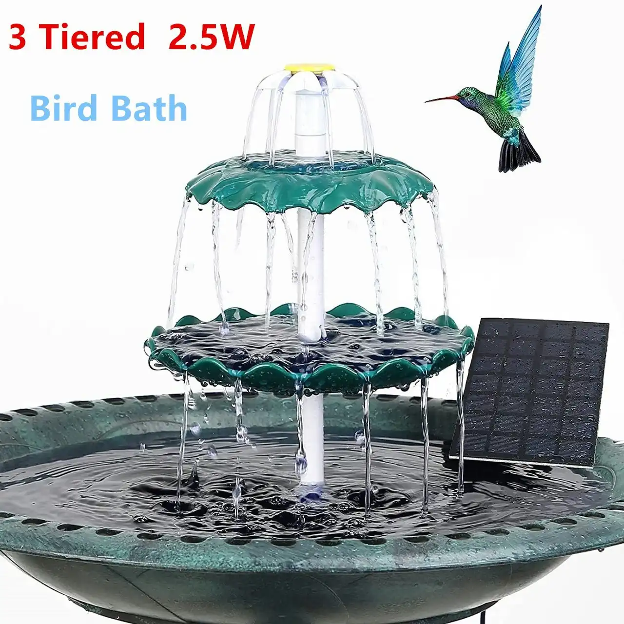 Complete 3 Tier Bird Bath with Solar Pump Garden Decor