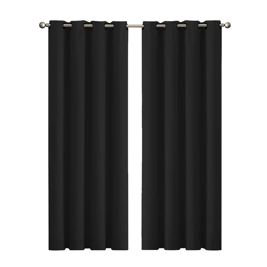 Traderight Group  2x Blockout Curtains Panels 3 Layers Eyelet Room Darkening 140x230cm Black