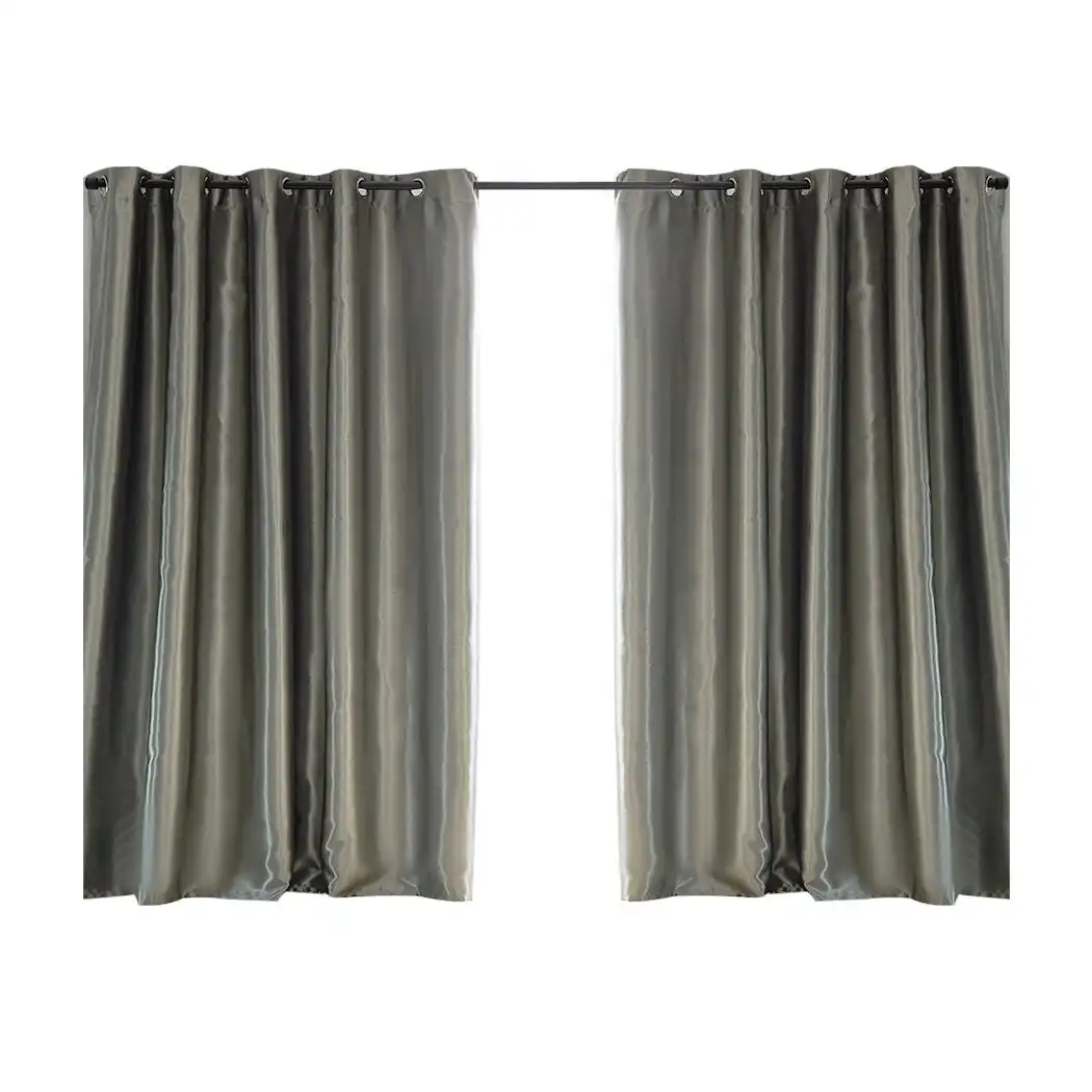 Traderight Group  2X Blockout Curtains 3 Layers Pure Fabric Thermal Insulated Grey 300CM x 230CM