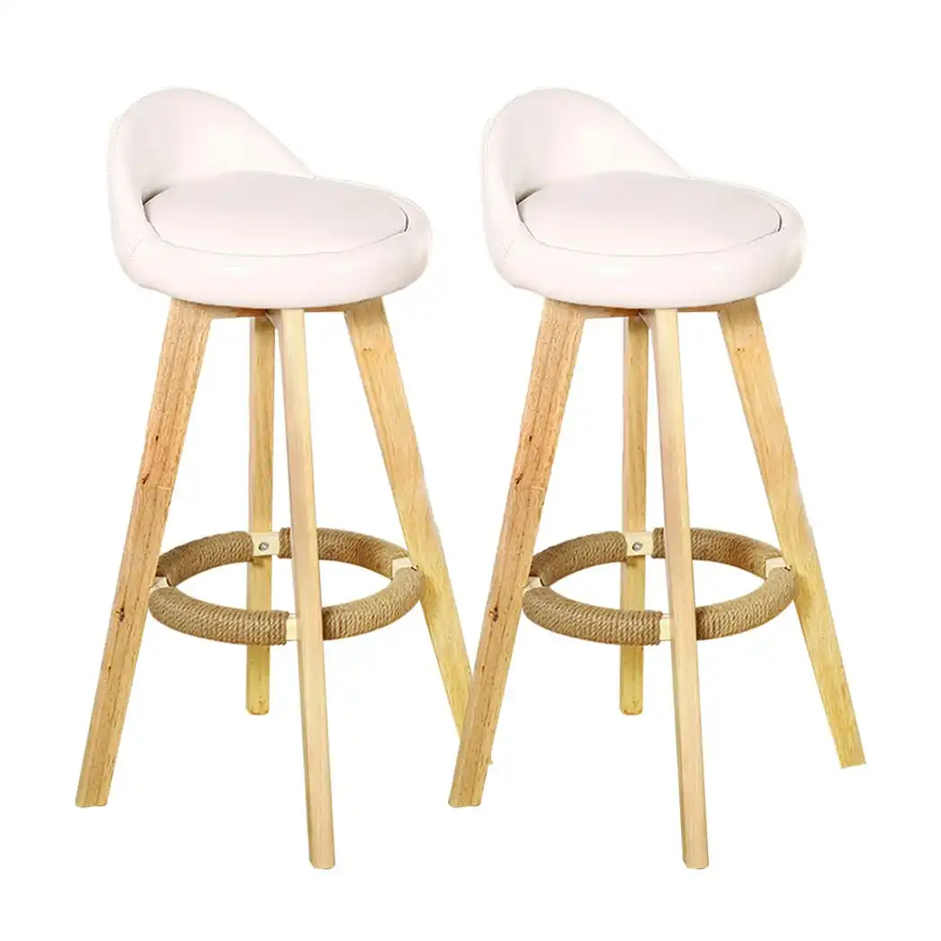 2x Levede Bar Stools Chairs Swivel Barstools Kitchen Wooden PU Leather Stool