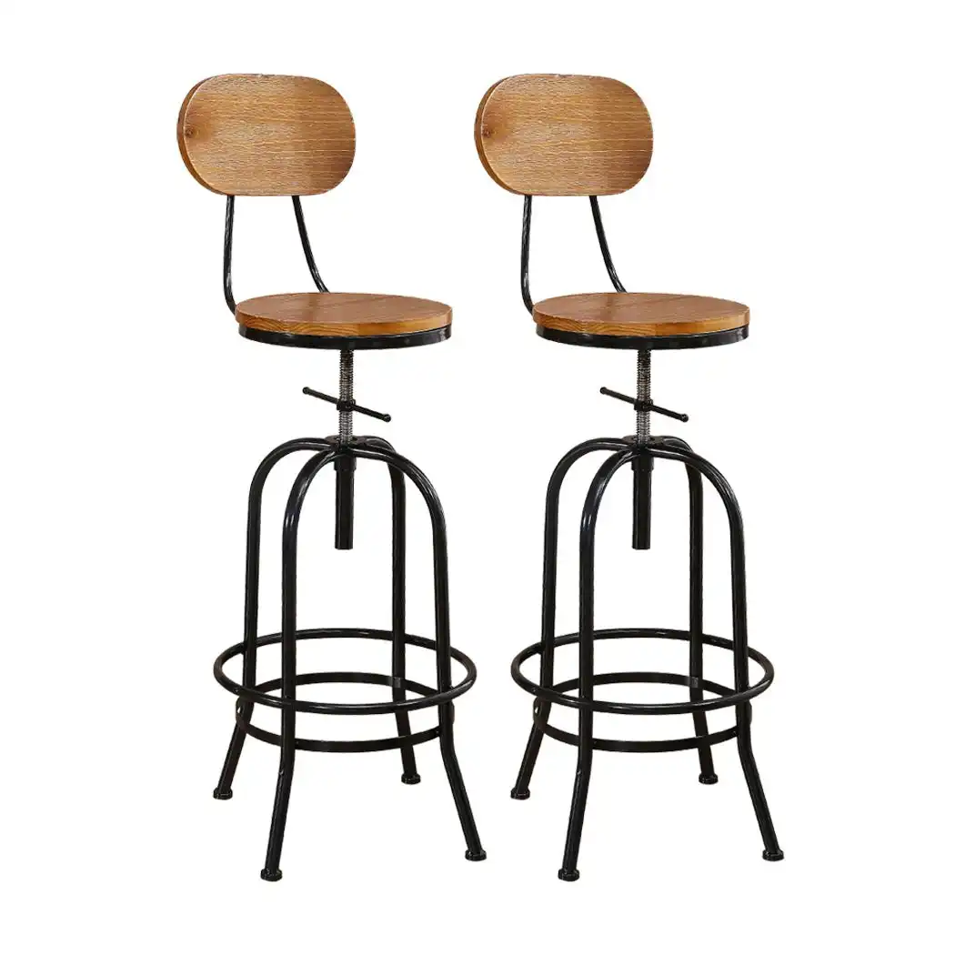 Levede 2x Bar Stools Industrial Kitchen Stool Wooden Barstools Swivel Vintage (BR1003X2)