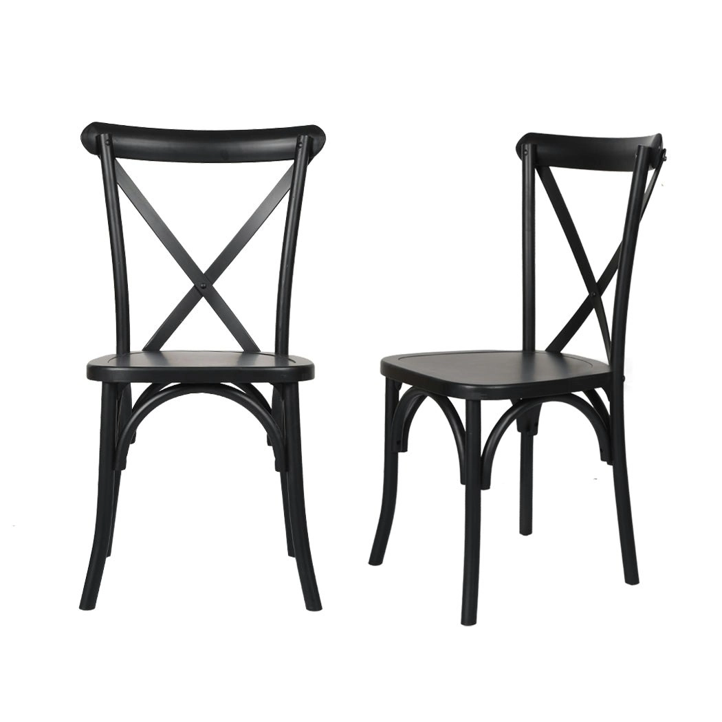 Levede 2x Dining Chairs Cross Back Kitchen Chair Natural Wood Lounge Seat Black