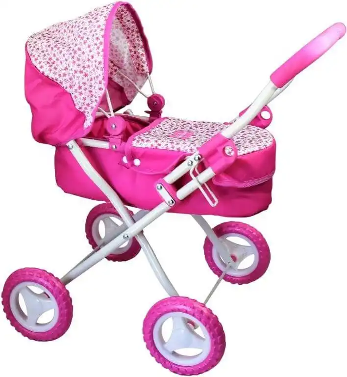 Sally Fay - Large Deluxe Dolls Pram Pink With Flowers
