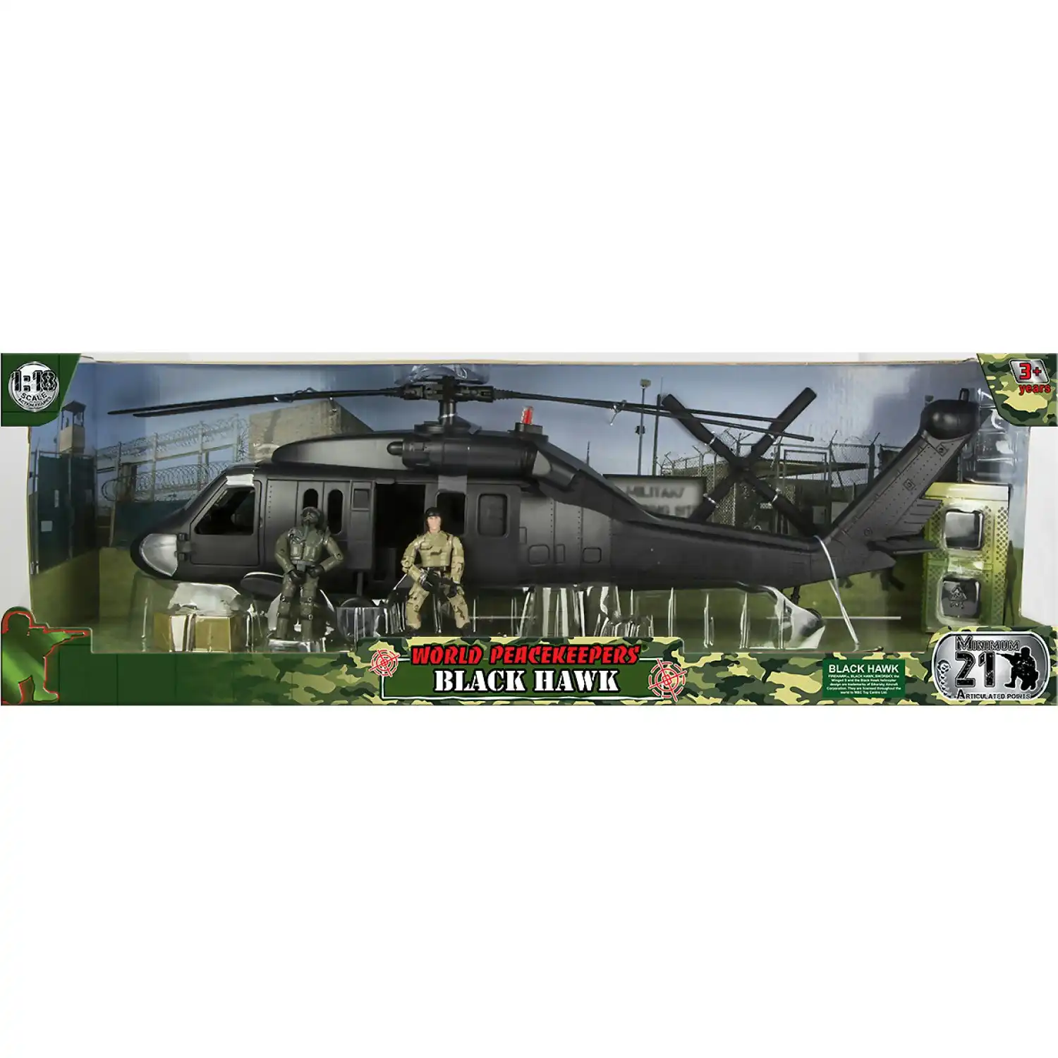 World Peacekeepers - Black Hawk Helicopter 1:18 Scale With 2 Toy Soldiers