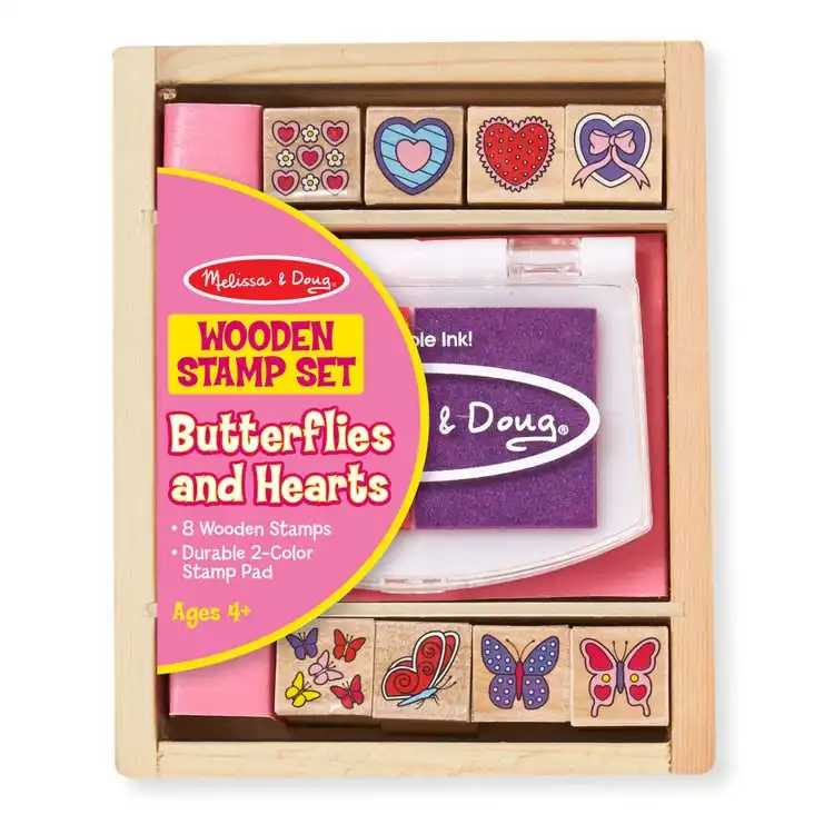 Melissa & Doug - Wooden Stamp Set - Butterflies And Hearts