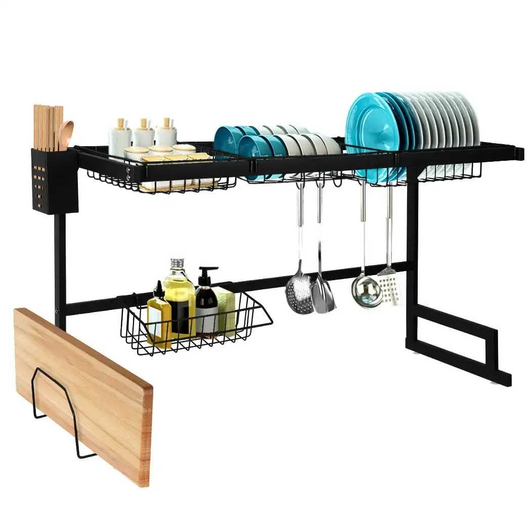 Toque Dish Drying Rack Over Sink Steel Black Plate Dish Drainer Organizer 2 Tier