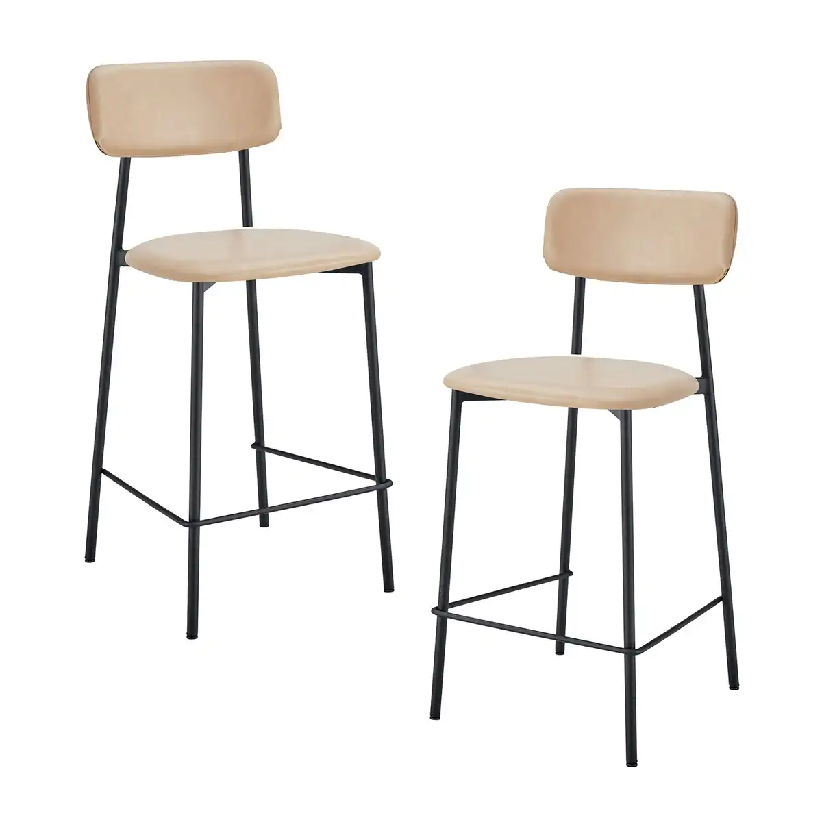 Bailey Leatherette Bar Stool (Set of 2, Black, Beige)