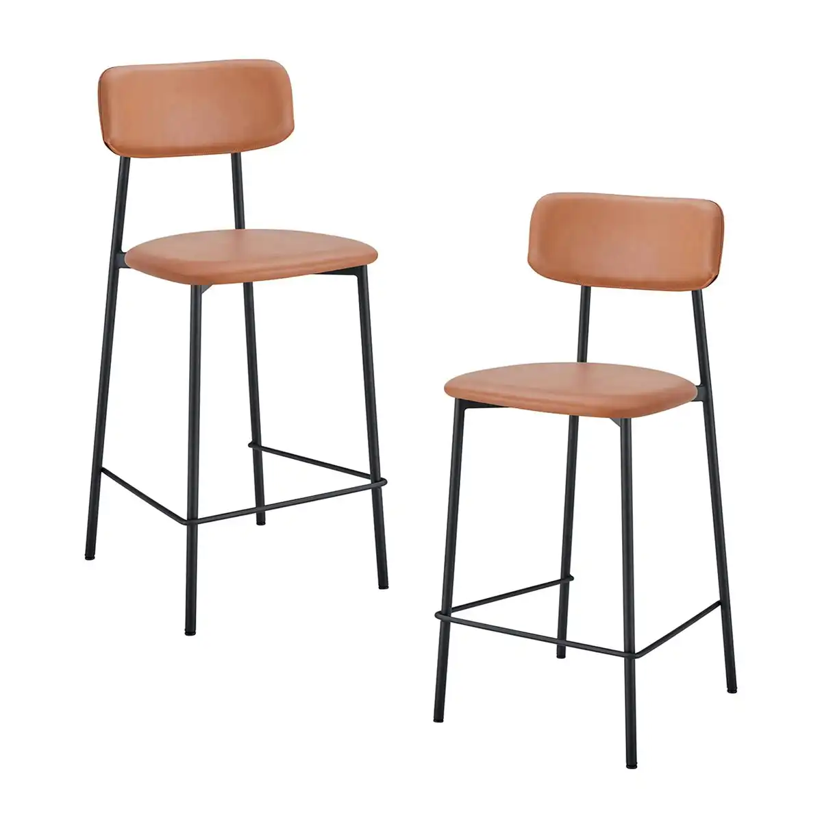 Bailey Leatherette Bar Stool (Set of 2, Black, Tan)