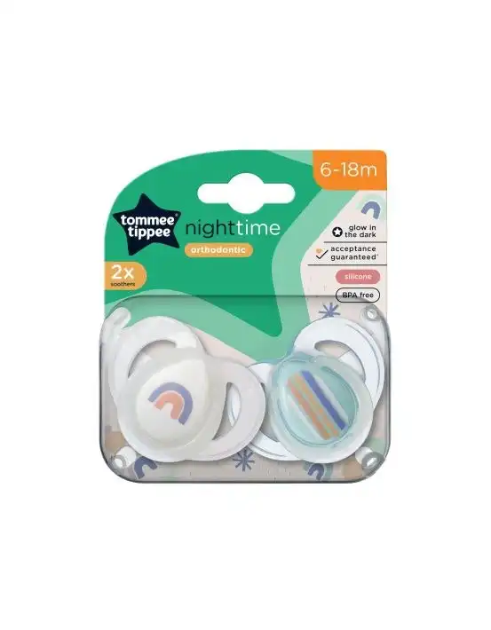 Tommee Tippee Closer to Nature Night Time Soothers 6-18 Months 2 Pack Assorted