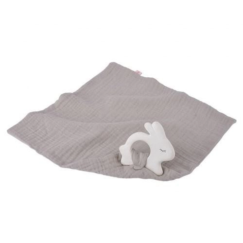 Kikadu - Rabbit Rubber Toy with Silver Grey Muslin