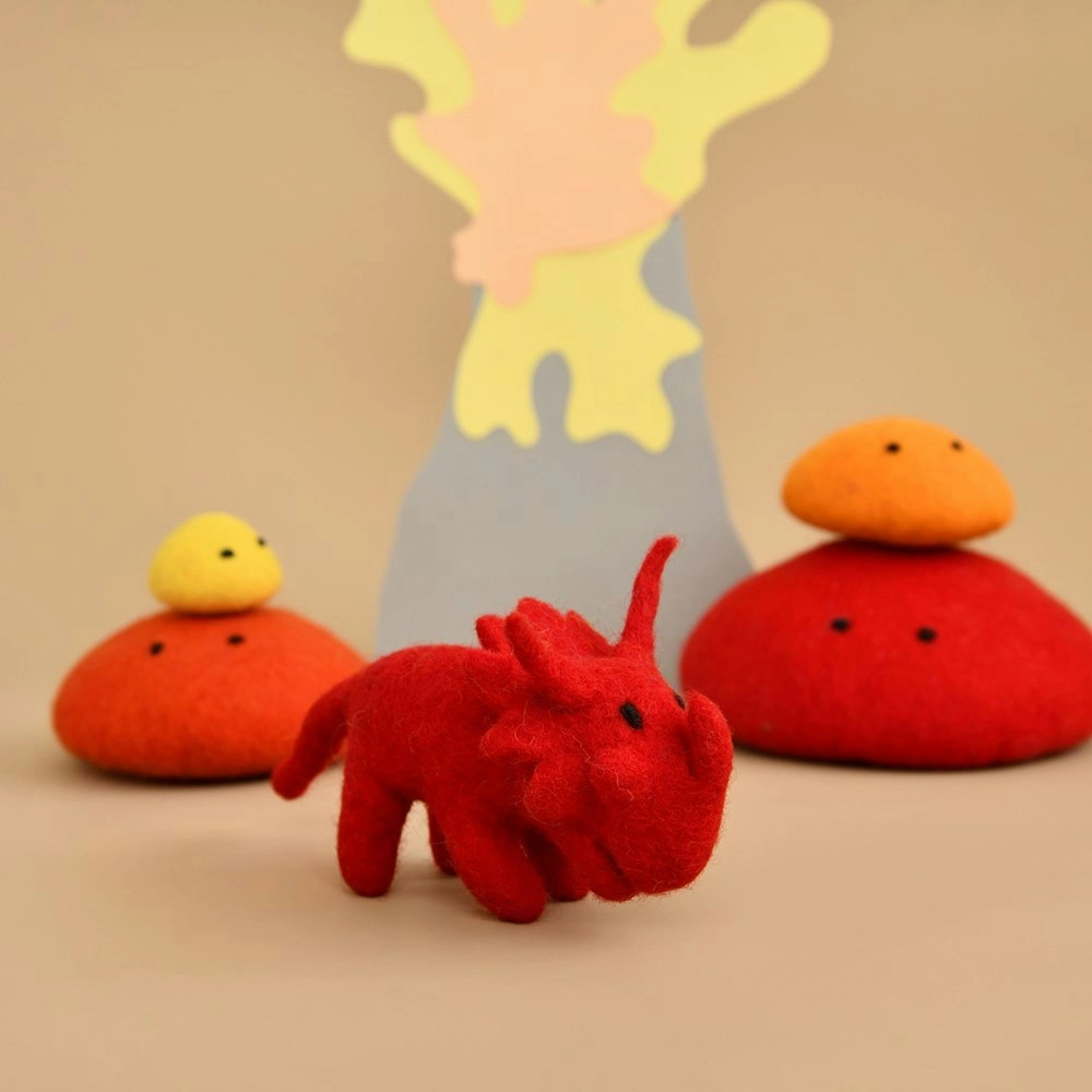 Dashdu - Theatrical Triceratops - Mini Red Felt Dino