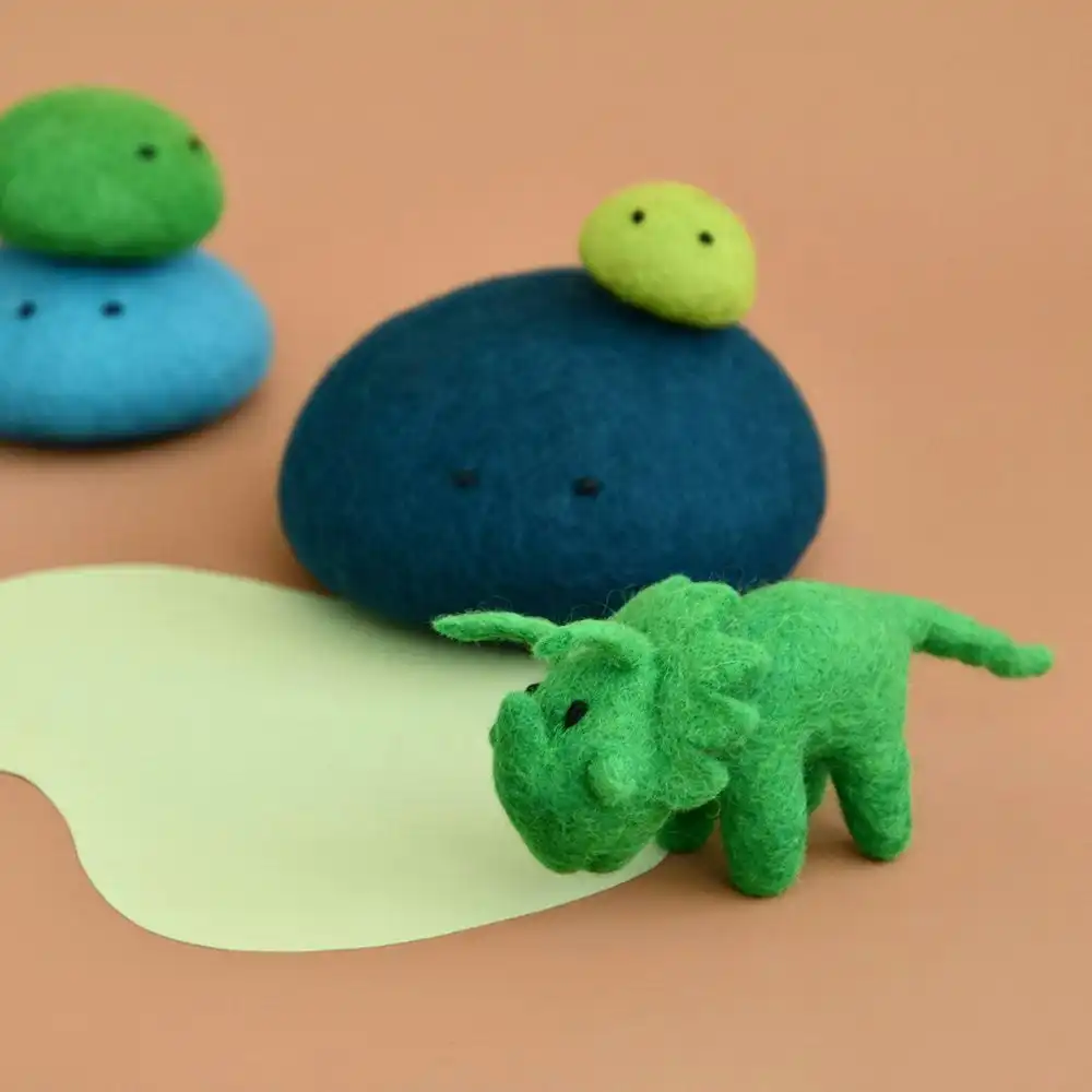 Dashdu - Tranquil Triceratops - Mini Green Felt Dino