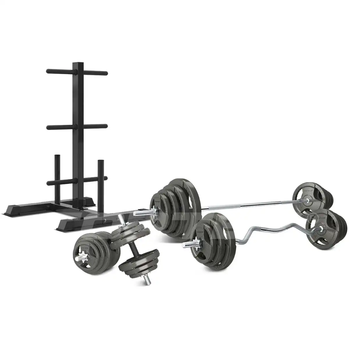 Cortex 90kg Tri-Grip 25mm Standard Barbell Weight Set with Weight Tree