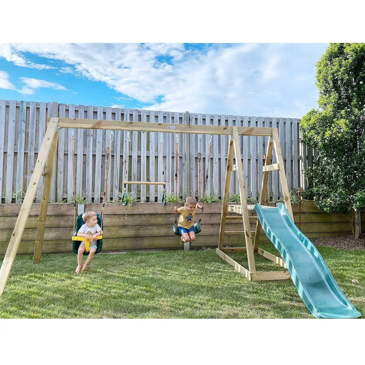 Winston 4-Station Timber Swing Set with Slide