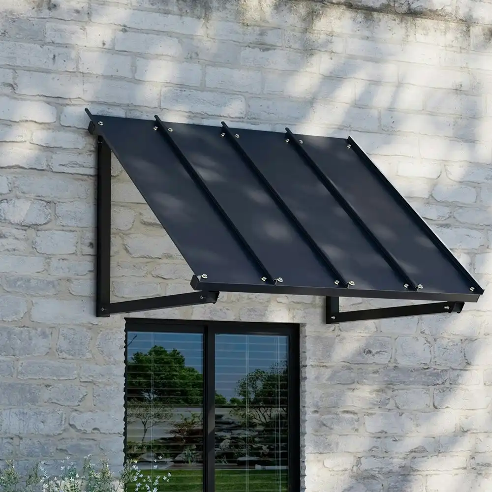 Instahut Window Door Awning Canopy 1mx1.2m Black Metal Frame