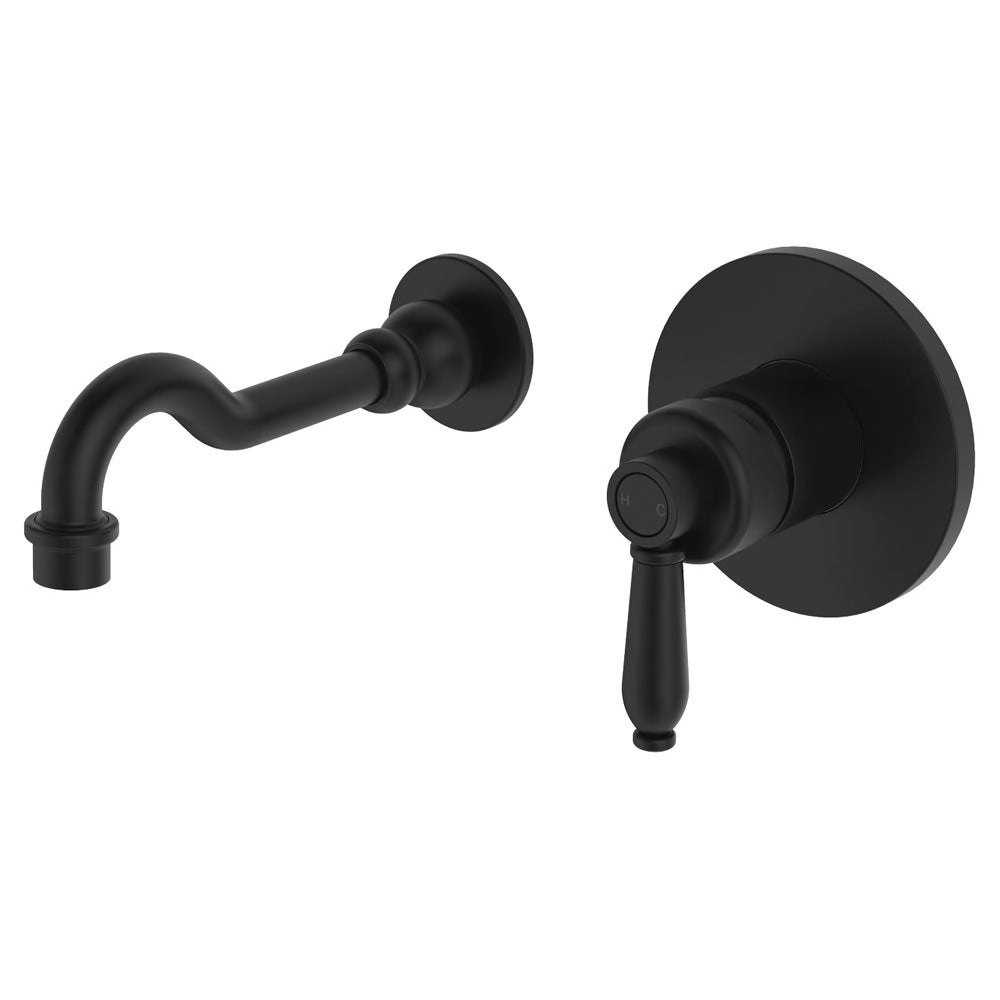 Fienza Eleanor Wall Basin/ Bath Mixer Set Matte Black with Matte Black Handle 202106BL