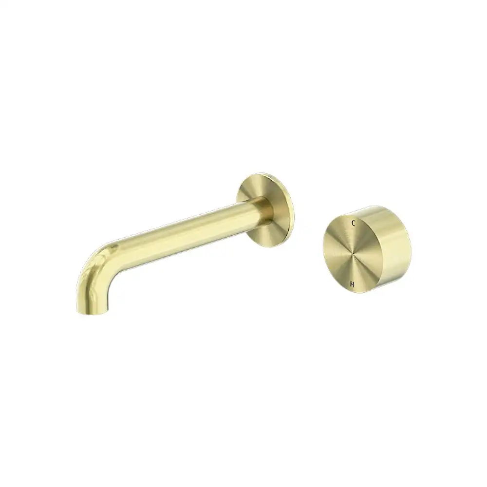 Nero Kara Progressive Wall Basin Set Mixer 185mm Spout Brushed Gold NR271907a185BG