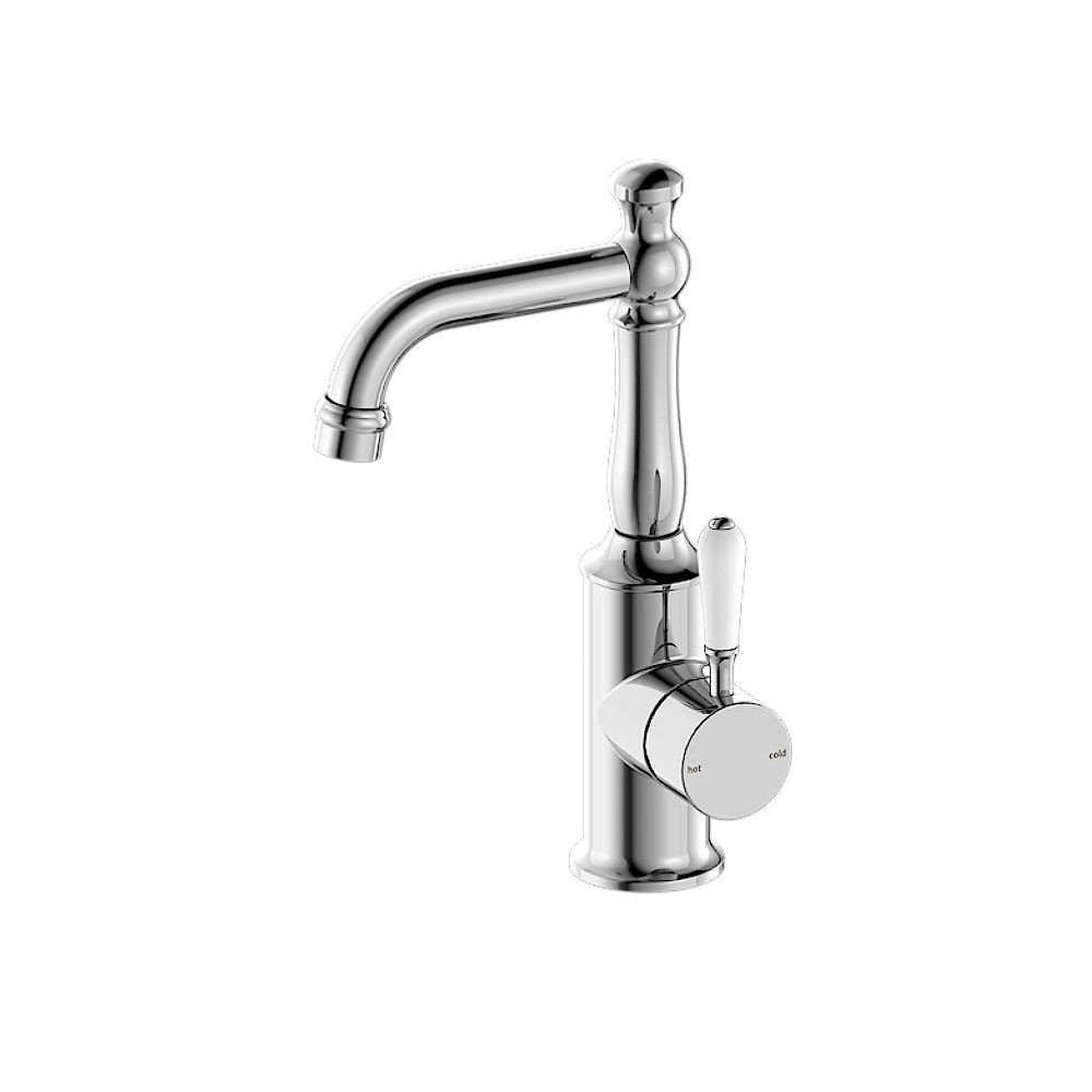 Nero York Basin Mixer With White Porcelain Lever Chrome NR69210101CH