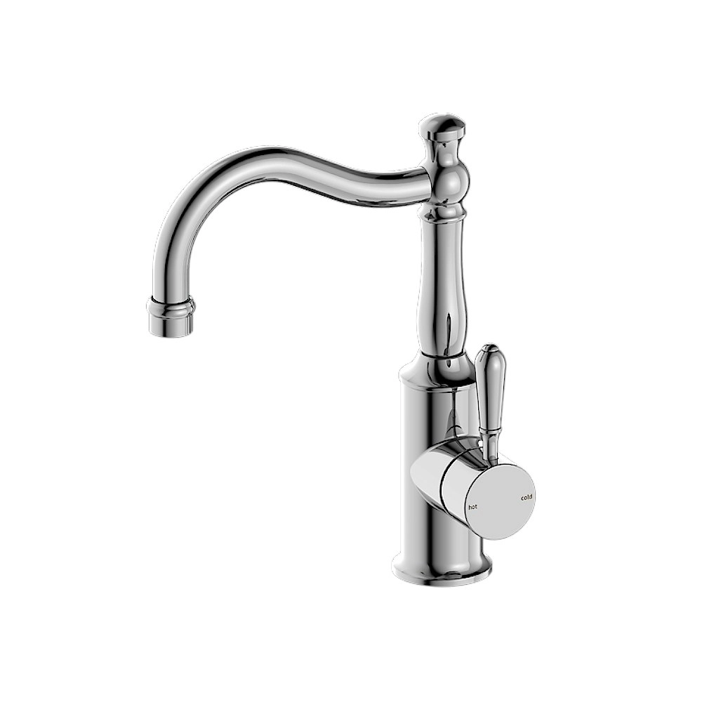 Nero York Basin Mixer Hook Spout With Metal Lever Chrome NR69210202CH