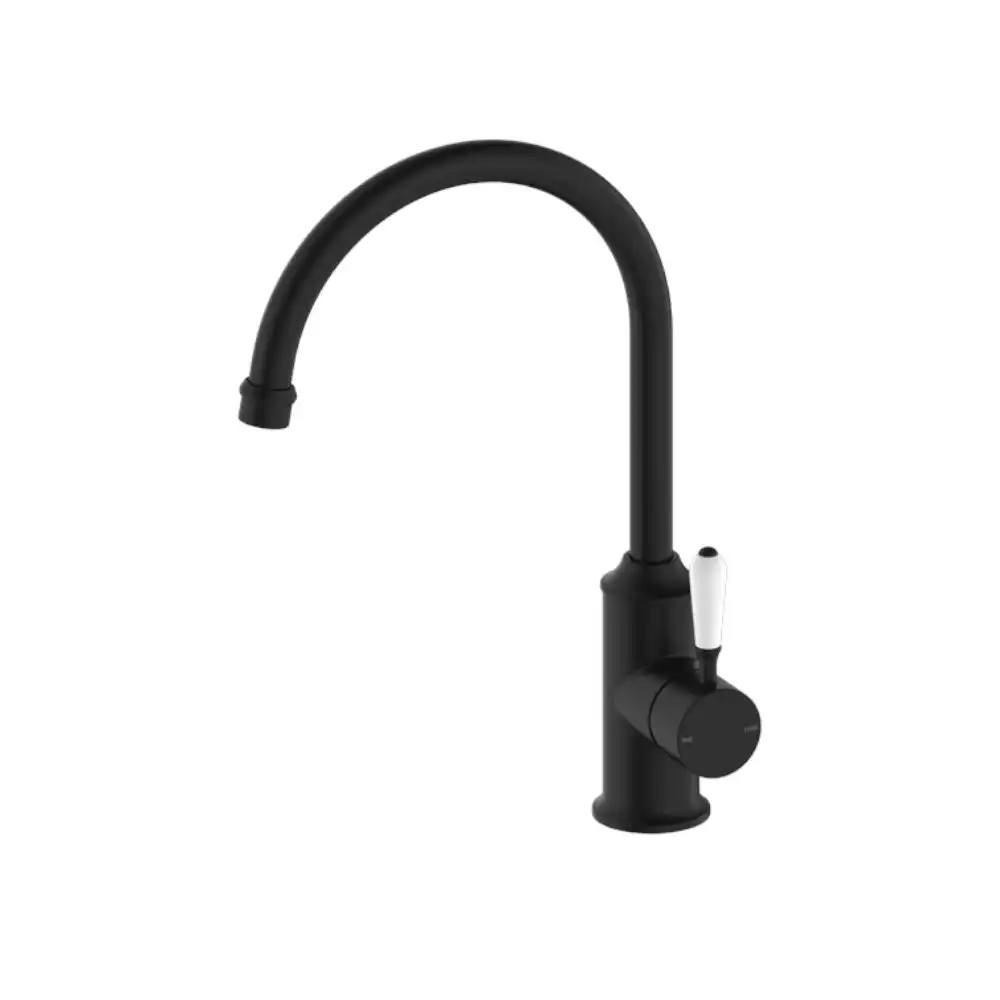 Nero York Kitchen Mixer Gooseneck Spout with White Porcelain Lever Matte Black NR69210601MB