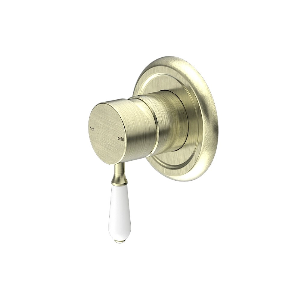 Nero York Shower Mixer with White Porcelain Lever Aged Brass NR69210901AB