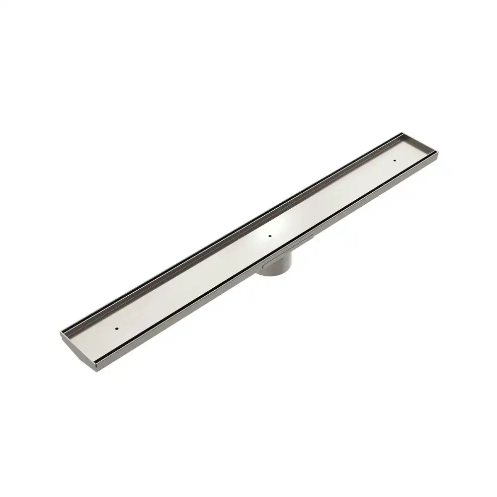 Nero Tile Insert V Channel 900mm Long Floor Grate 89mm Outlet With Hole Saw Brushed Nickel NRFG001HSBN