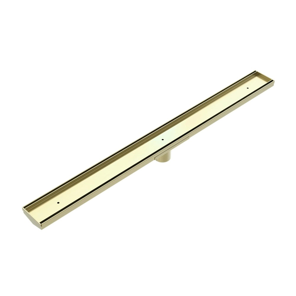 Nero Tile Insert V Channel 900mm Floor Grate 50mm Outlet With Hole Saw Brushed Gold NRFG002HSBG