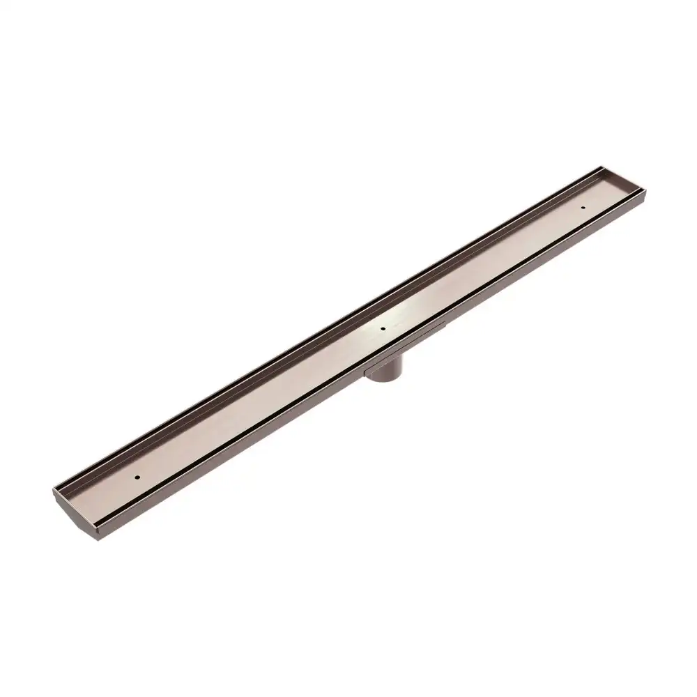 Nero Tile Insert V Channel 900mm Long Floor Grate 50mm Outlet With Hole Saw Brushed Bronze NRFG002HSBZ