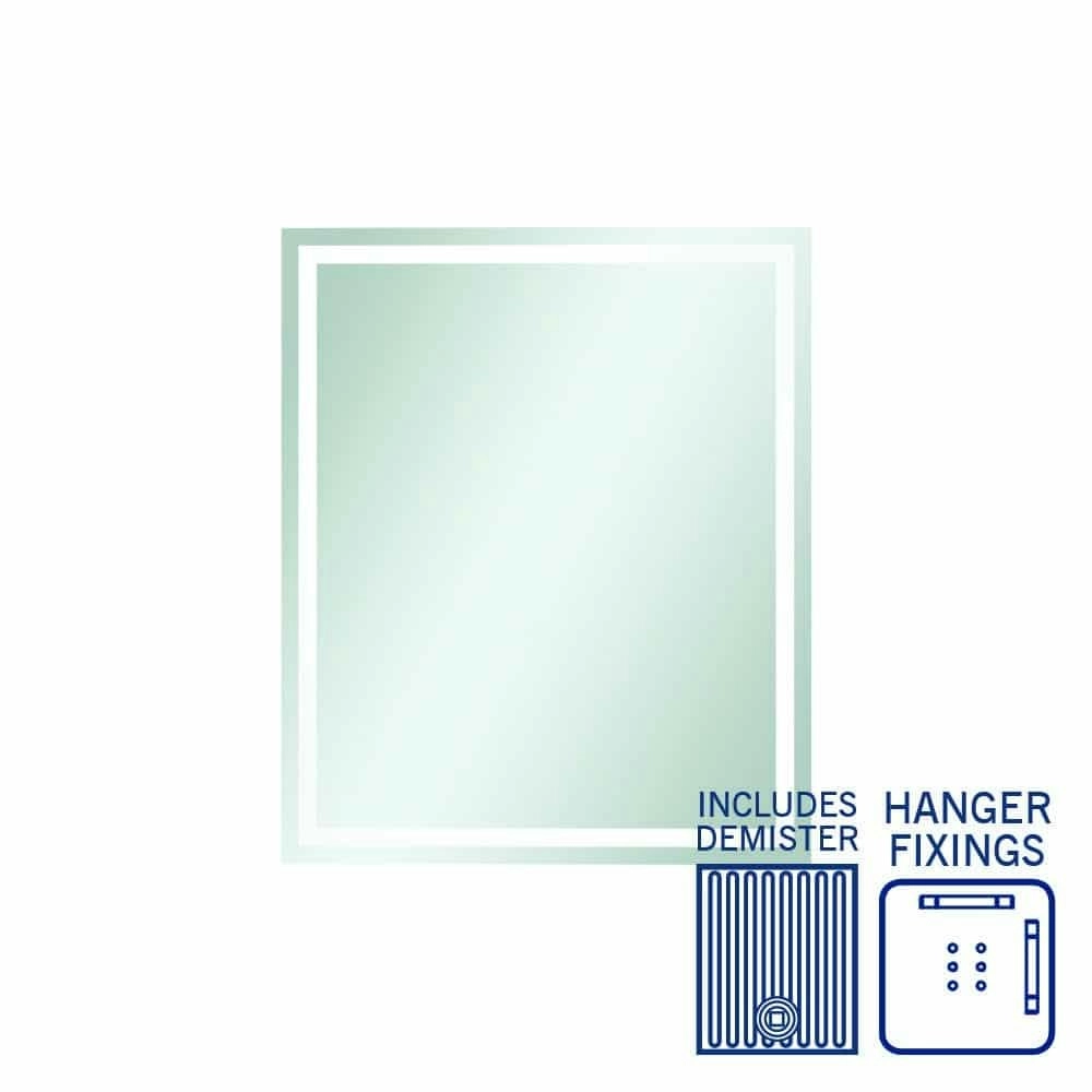 Thermogroup Sierra Rectangle Polished Edge Mirror with Sandblasted Border - 600x750mm with Hangers and Demister SS6075HND