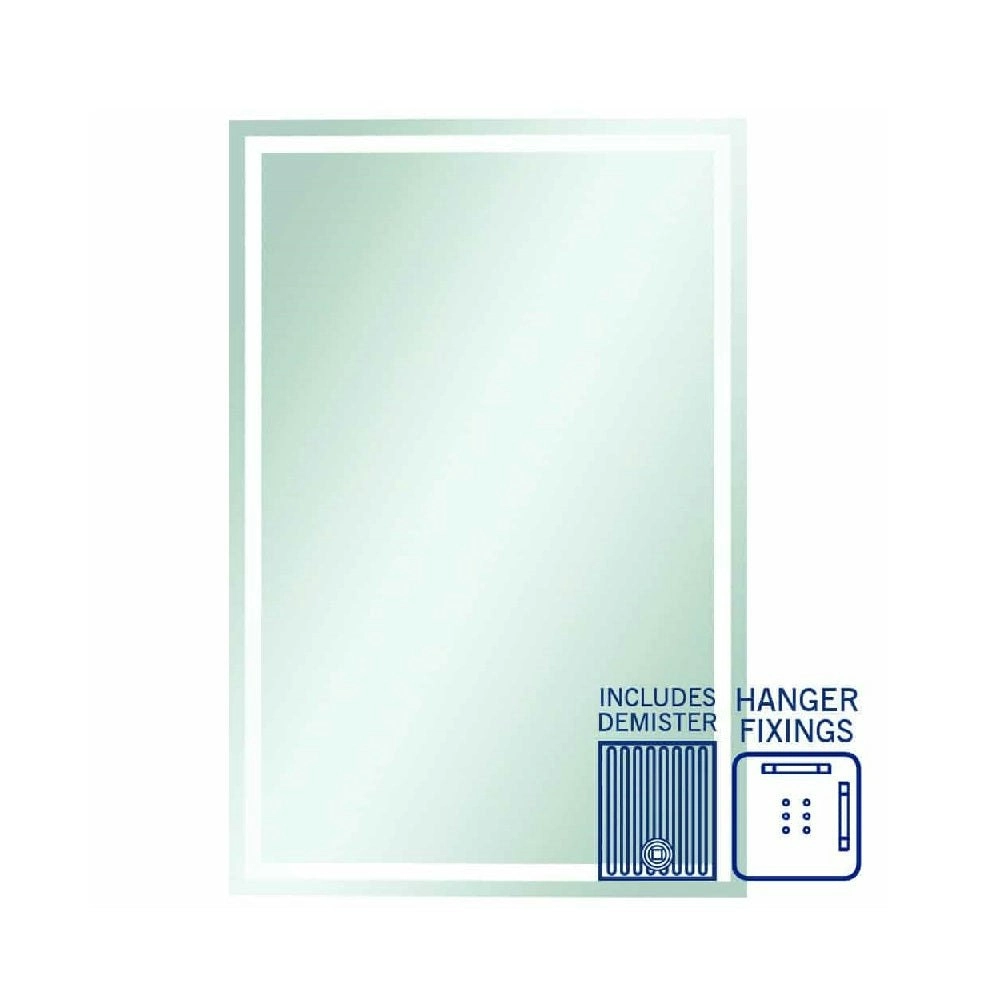 Thermogroup Sierra Rectangle Polished Edge Mirror with Sandblasted Border - 1500x900mm with Hangers and Demister SS1590HND