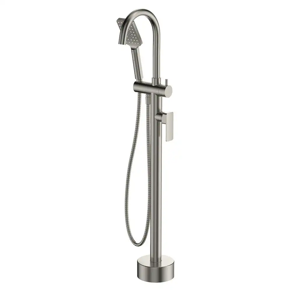 Fienza Tono Floor Mounted Bath Mixer with Hand Shower Brushed Nickel 233113BN