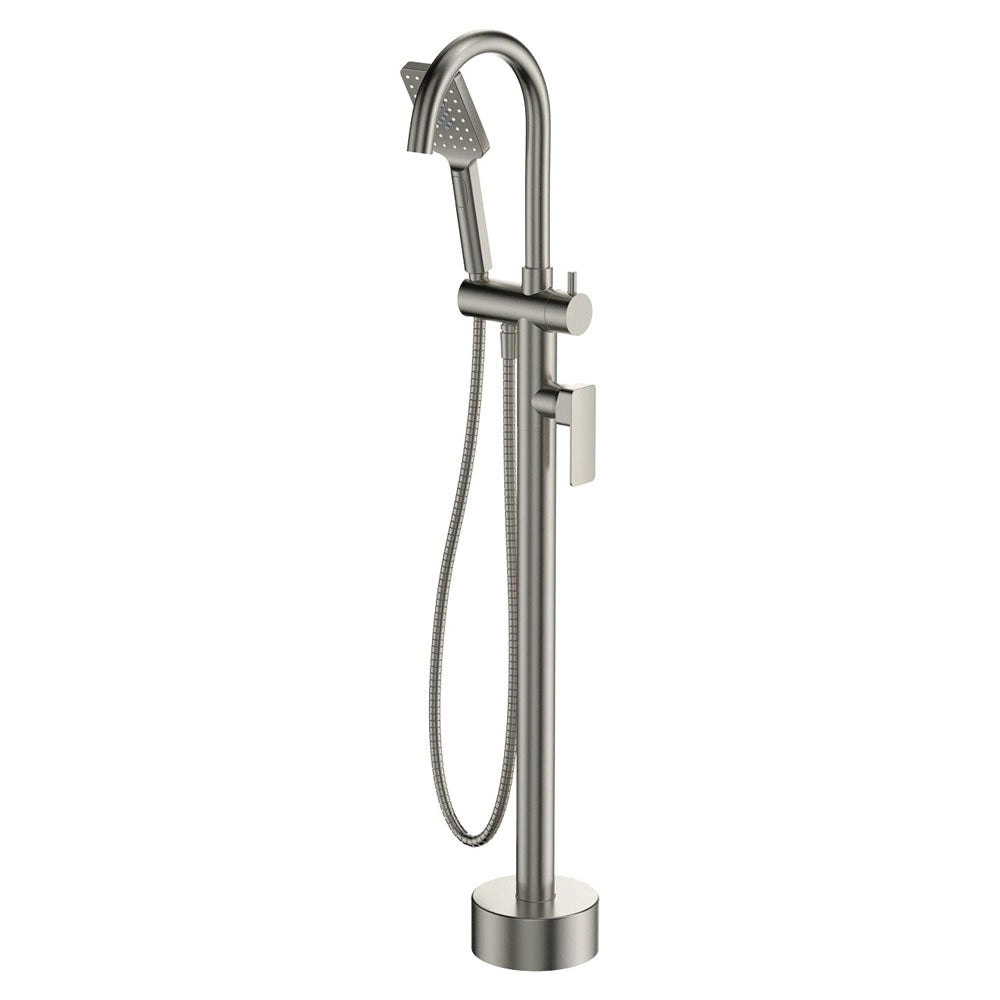 Fienza Tono Floor Mounted Bath Mixer with Hand Shower Brushed Nickel 233113BN