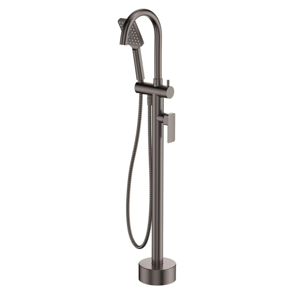 Fienza Tono Floor Mounted Bath Mixer with Hand Shower Gun Metal 233113GM