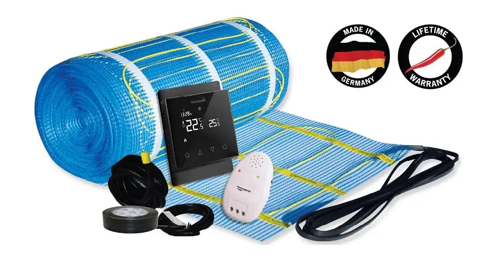 Thermogroup Thermonet EZ 150W/m² Self Adhesive 16x0.5m - 8.0m² 1200Watts Floor Heating Kit Including Black 5226A Thermostat 111516TB