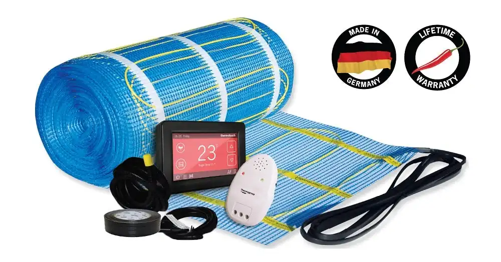 Thermogroup Thermonet EZ 150W/m² Self Adhesive 28x0.5m - 14.0m² 2100Watts Floor Heating Kit Including Black 5246 Dual Thermostat 111528TDB