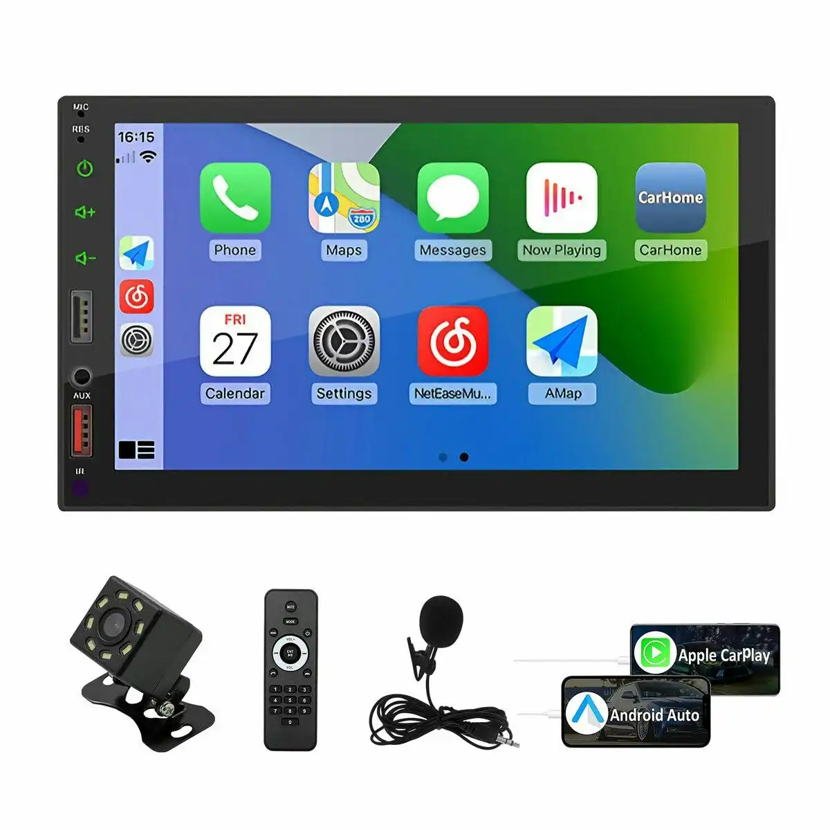 Ausway 7inch Double Din Car Stereo Radio Android Player Apple CarPlay Bluetooth Head Unit System Touch Screen Navigation