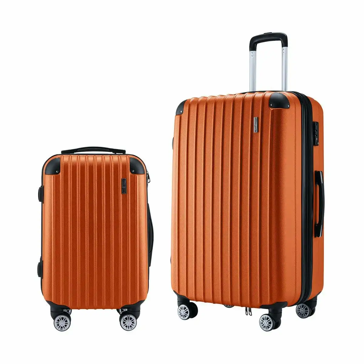 Buon Viaggio 2 Piece Luggage Set Carry On Suitcases Travel Case Cabin Hard Shell Travelling Bags Hand Baggage Lightweight Rolling TSA Lock Orange